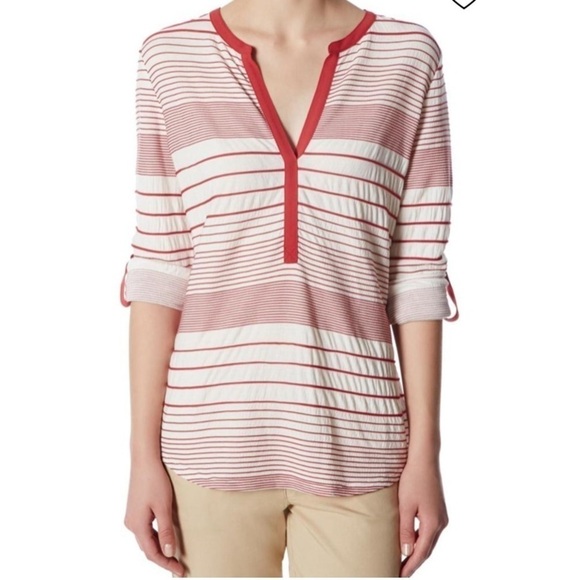 NWT Anthro & Stitch fix, Sanctuary striped tunic top tab sleeve split V neck - Picture 1 of 11